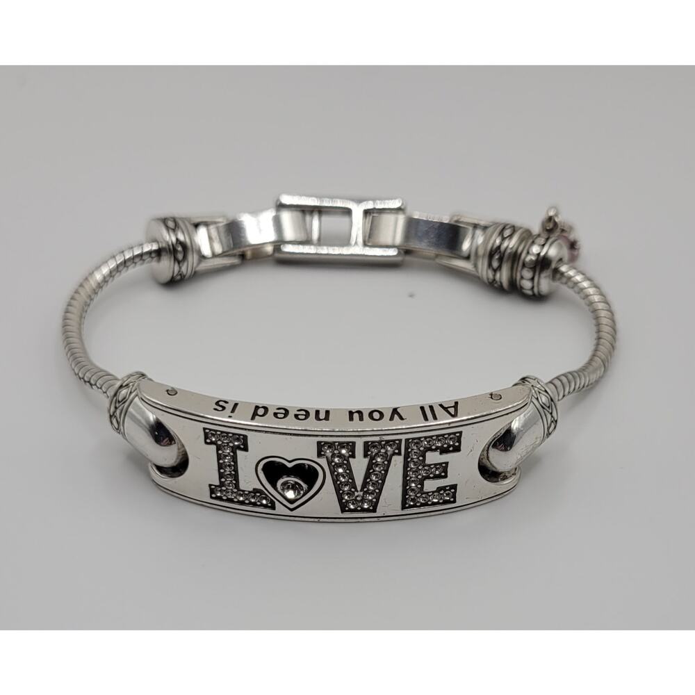 BRIGHTON Breast Cancer Awareness Love ID Bracelet Sterling Silver--9 in-VINTAGE!